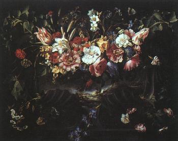 Graphic Garland of Flowers with Landscape